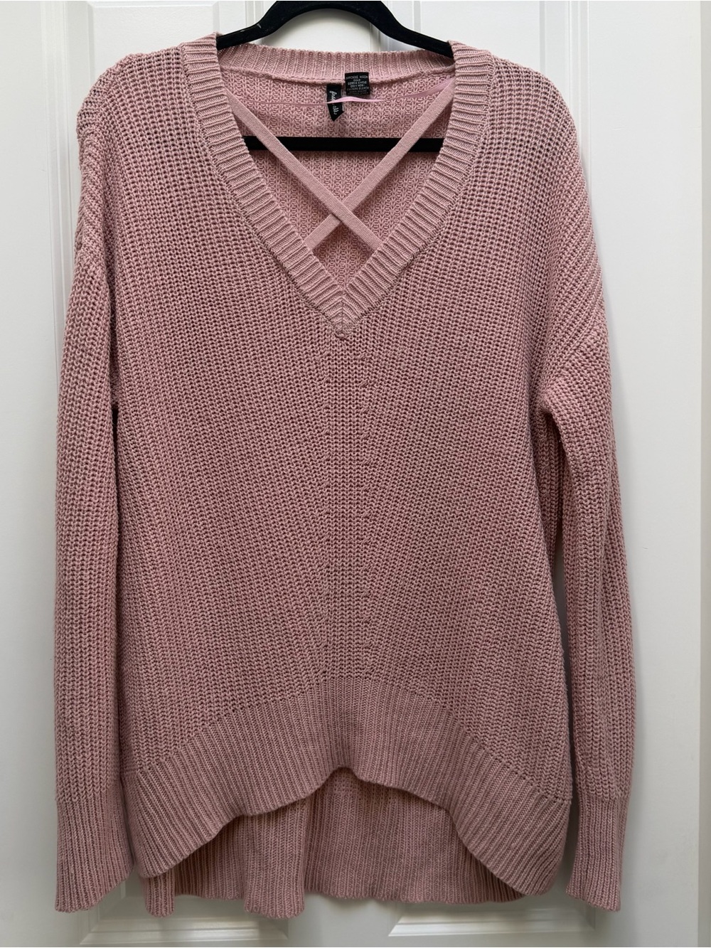 Free for All knit sweater cross v neck pink medium